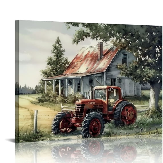 PIKWEEK Farmhouse Rustic Pictures Old Barn Posters Farm Tractor Canvas Wall Art Country House Prints Rustic Landscape Picture Farmhouse Artwork for Wall Old Tractor Painting Vintage Landscape Poster