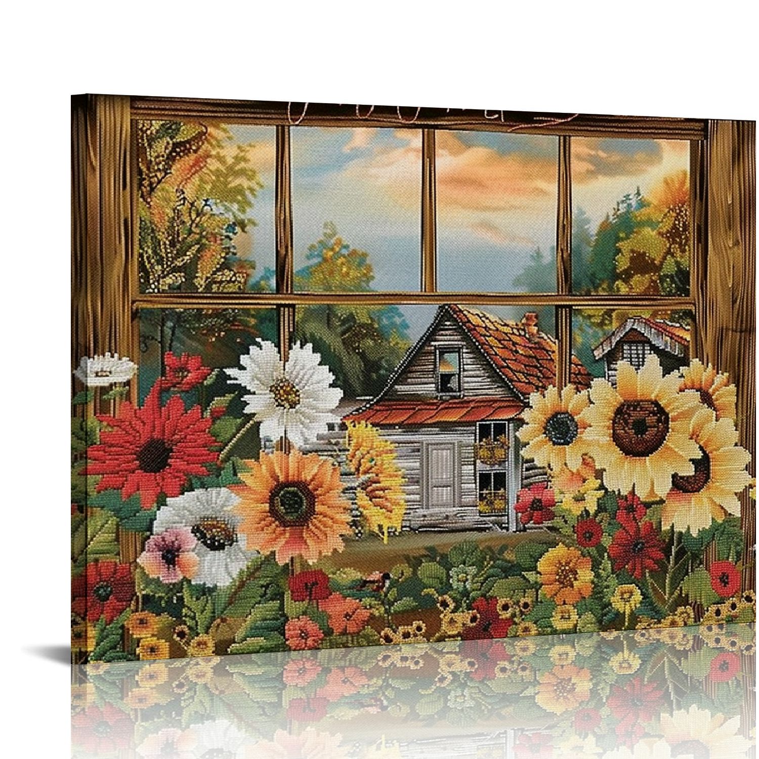 PIKWEEK Farmhouse Sunflower Wall Art Window Rustic Christian Butterfly ...