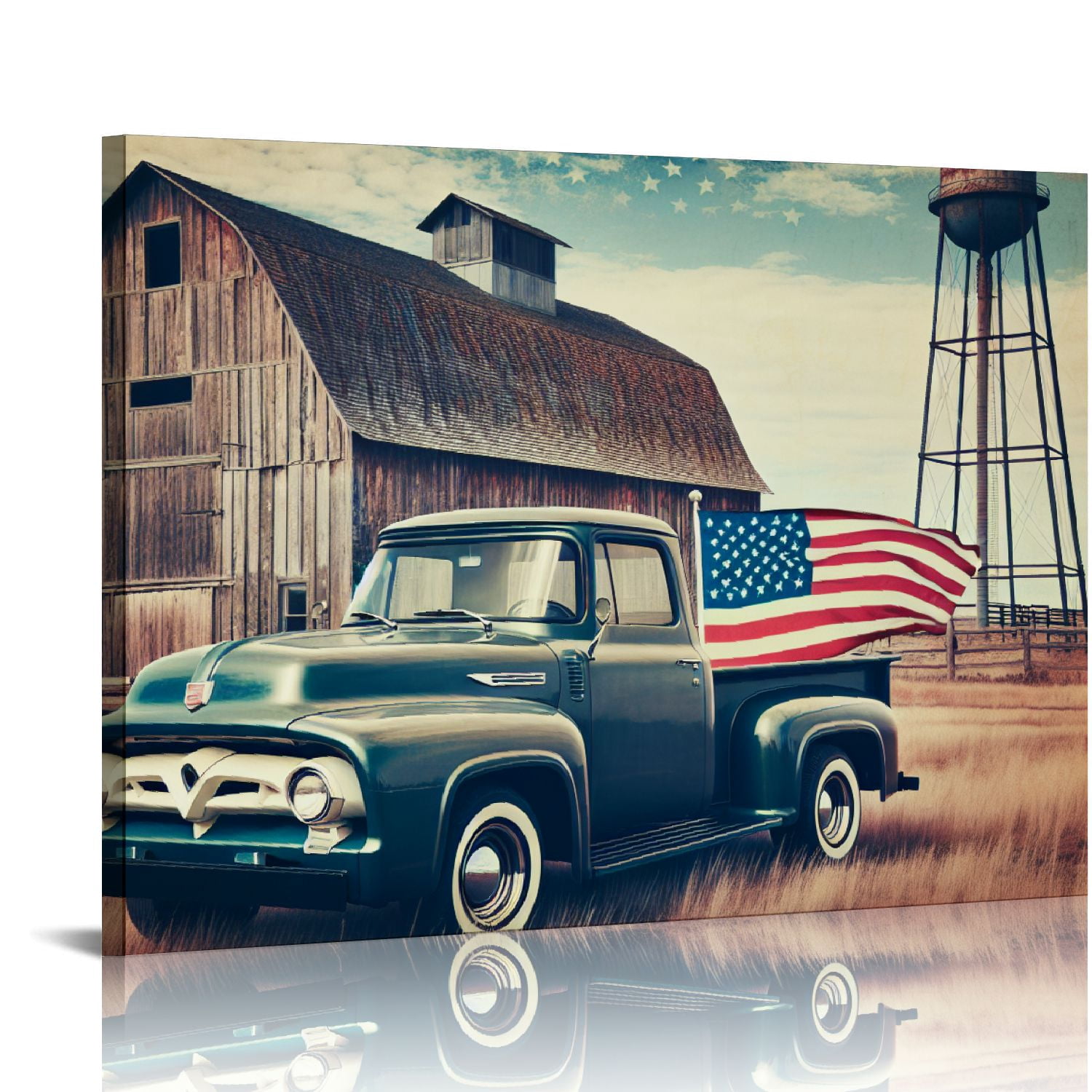 PIKWEEK Farmhouse Wall Art Rustic Old Barn Canvas Painting Print ...