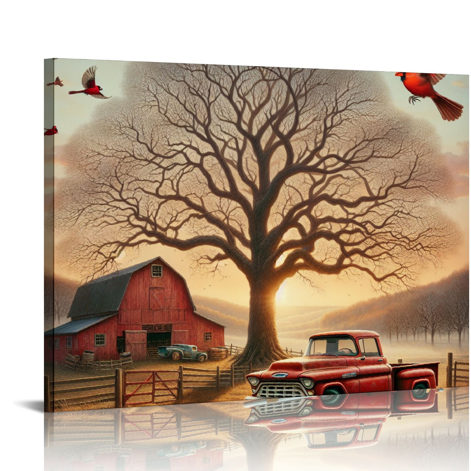 PIKWEEK Farmhouse Wall Decor Rustic Old Truck Barn Canvas Wall Art ...