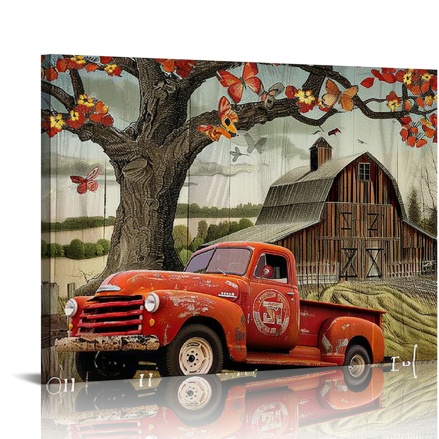 PIKWEEK Farmhouse Wall Decor Rustic Old Truck Barn Canvas Wall Art ...