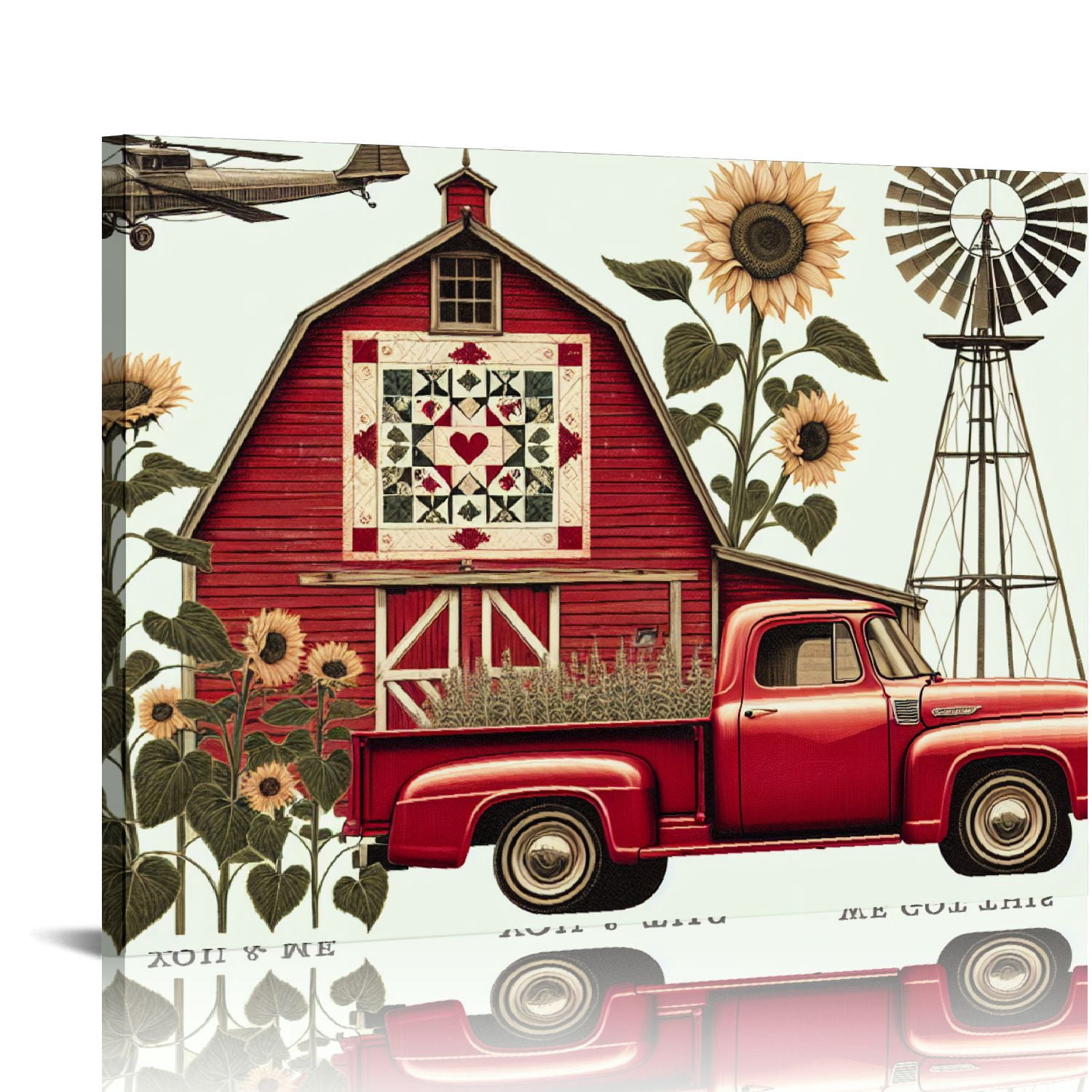 PIKWEEK Farmhouse Wall Decor Rustic Old Truck Barn Canvas Wall Art ...