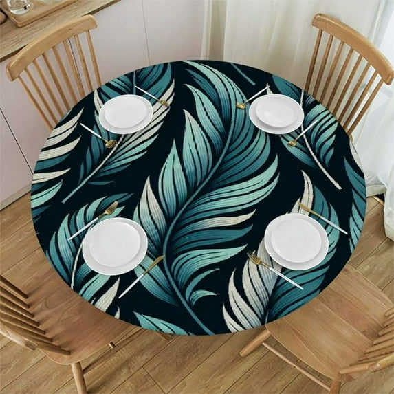 PIKWEEK Feather Round Elastic Tablecloth, Elastic Edged Polyester Table Cover, for Home Kitchen Dining Room