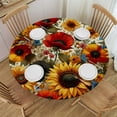 thumbnail image 1 of PIKWEEK  Fitted Round Tablecloth with Elastic Edge Wipe Clean Sunflower Poppy Barley Flowers Floral Table Cloth for Outdoor/Indoor Use,Fits Round Tables, 1 of 7
