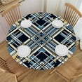 thumbnail image 1 of PIKWEEK  Fitted Round Tablecloth  Nautical Plaid,Dusty Blue Faded Navy and Brown Gingham Checked Table Cover,Elastic Edged Table Cloth Fits Round Tables, 1 of 7