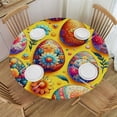 thumbnail image 1 of PIKWEEK  Fitted Round Tablecloth with Elastic Edge Wipe Clean Colorful Easter Eggs Table Cloth for Outdoor/Indoor Use, 1 of 7