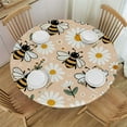thumbnail image 1 of PIKWEEK  Fitted Round Tablecloth with Elastic Edge Wipe Clean Cute Daisy Flower and Bees Table Cloth for Outdoor/Indoor Use, 1 of 7