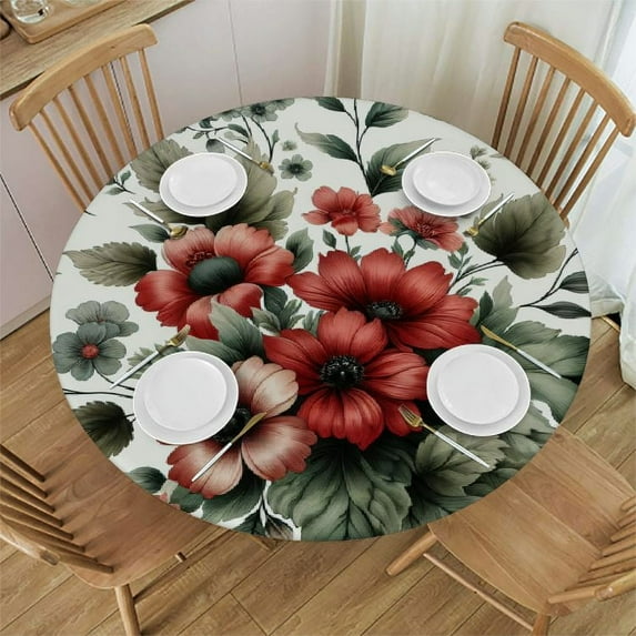 PIKWEEK Fitted Round Tablecloth with Elastic Edge Wipe Clean Gordiously Orange Poppy Table Cloth for Outdoor/Indoor Use,Fits Round Tables