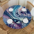thumbnail image 1 of PIKWEEK  Fitted Round Tablecloth with Elastic Edge Wipe Clean Pink Blue Abstract Marble Table Cloth for Outdoor/Indoor Use, 1 of 7