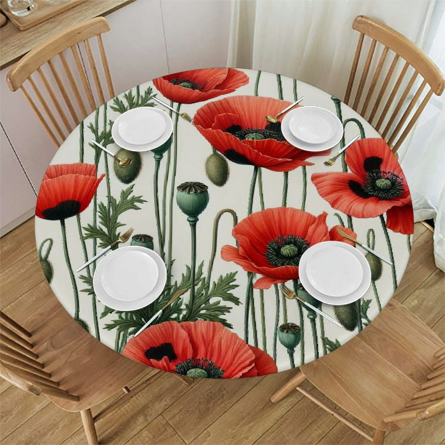 PIKWEEK Fitted Round Tablecloth with Elastic Edge Wipe Clean Red