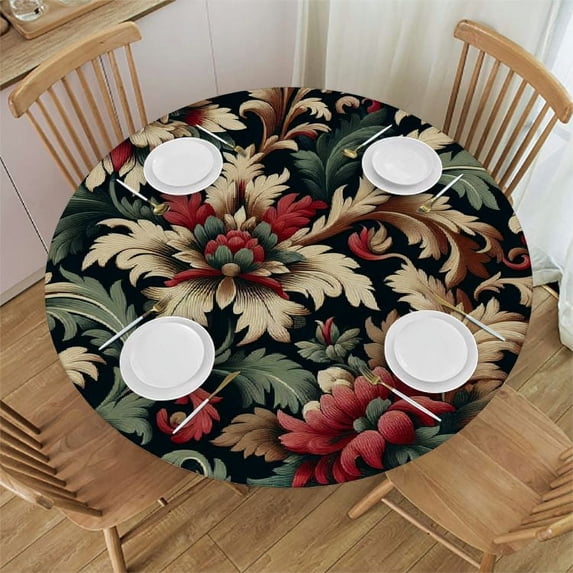 PIKWEEK Fitted Round Tablecloth with Elastic Edge Wipe Clean William Morris Prints Table Cloth for Outdoor/Indoor Use