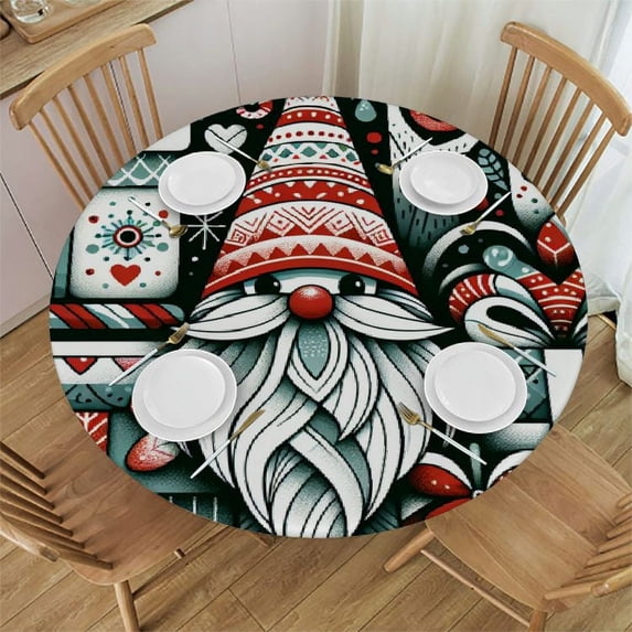 PIKWEEK Fitted Table Round Cover Elastic Edged Tablecloth,Winter Snowy Night Dwarf Circle Tables Cover Waterproof Wipeable Tabletop Protector Cloth for Dinner Party Black Back