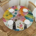 thumbnail image 1 of PIKWEEK Fitted Tablecloth for Round Table,Merry Christmas Pink Blue Xmas Tree Table Cover with Elastic Edge Waterproof Table Cloth,Green Black Lattice Cedar Circle Table Covers for Kitchen Indoor, 1 of 7