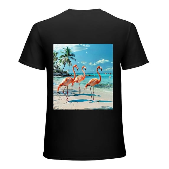 Wuche Flamingo Beach Pink, shirt design art display, T-shirt for children's gift casual breathable men, women, boys and girls Black