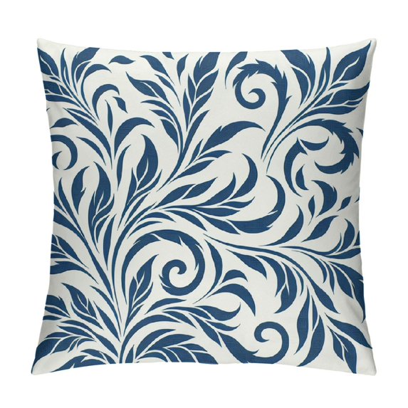 PIKWEEK Floral Pillow Cases Queen 100% Cotton Blue White Pillowcases Set of 2 Decorative Flower Pillow Covers Abstract Botanical Pillow Encasement Envelope Closure Plant Pillow Protector 18*18inch