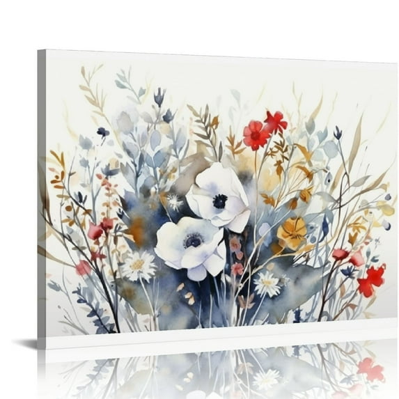 PIKWEEK Flowers Canvas Wall Art for Living Room Wall Decor Indigo Floral Canvas Painting Watercolor Plants Pictures Vintage Botanical Flower Canvas Artwork for Bedroom Office Home Wall Decorations