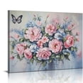 thumbnail image 1 of PIKWEEK  Flowers Canvas Wall Art Pink Purple Florals Blue Botanical Elegant Peony Picture, Butterfly Painting  Textured Artwork Framed for Living Room Bathroom Bedroom Office Home Decor, 1 of 4