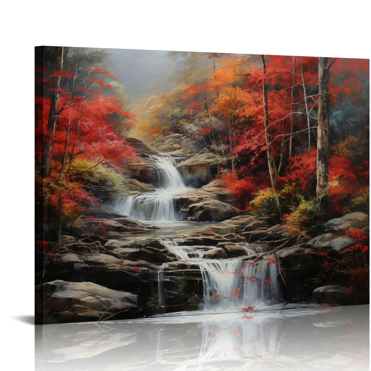 PIKWEEK Forest Canvas Wall Art Red and Black Bathroom Wall Decor Fall ...