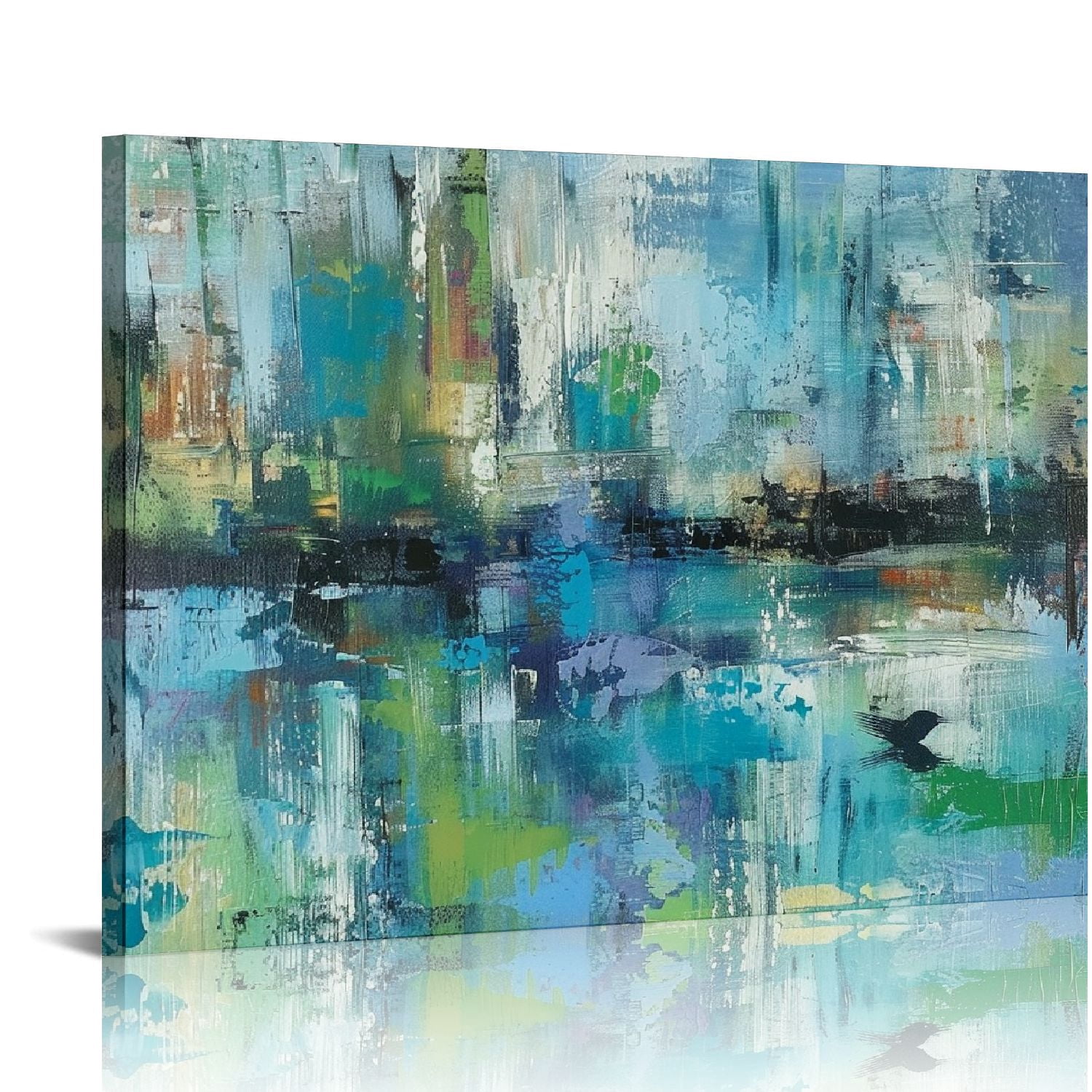 PIKWEEK Framed Abstract Wall Art - Teal Turquoise Green Colorful Modern ...