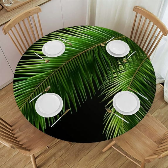 PIKWEEK Full Width Single-Sided Printing Palm Leaves Tablecloth White