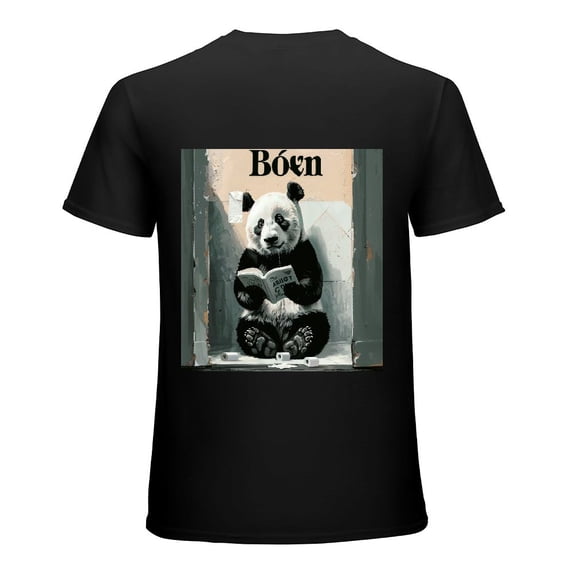 Wuche Fun animal panda reading newspaper, designing shirt, artistic presentation, T-shirt lover gift casual breathable men, women, boys, girls, children Black