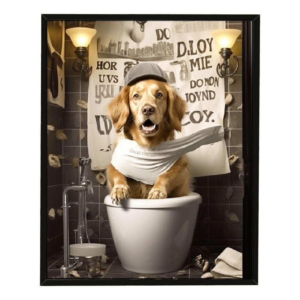 Wuche Funny Dog Bathroom Decor Wall Art Black and White Bathroom Wall