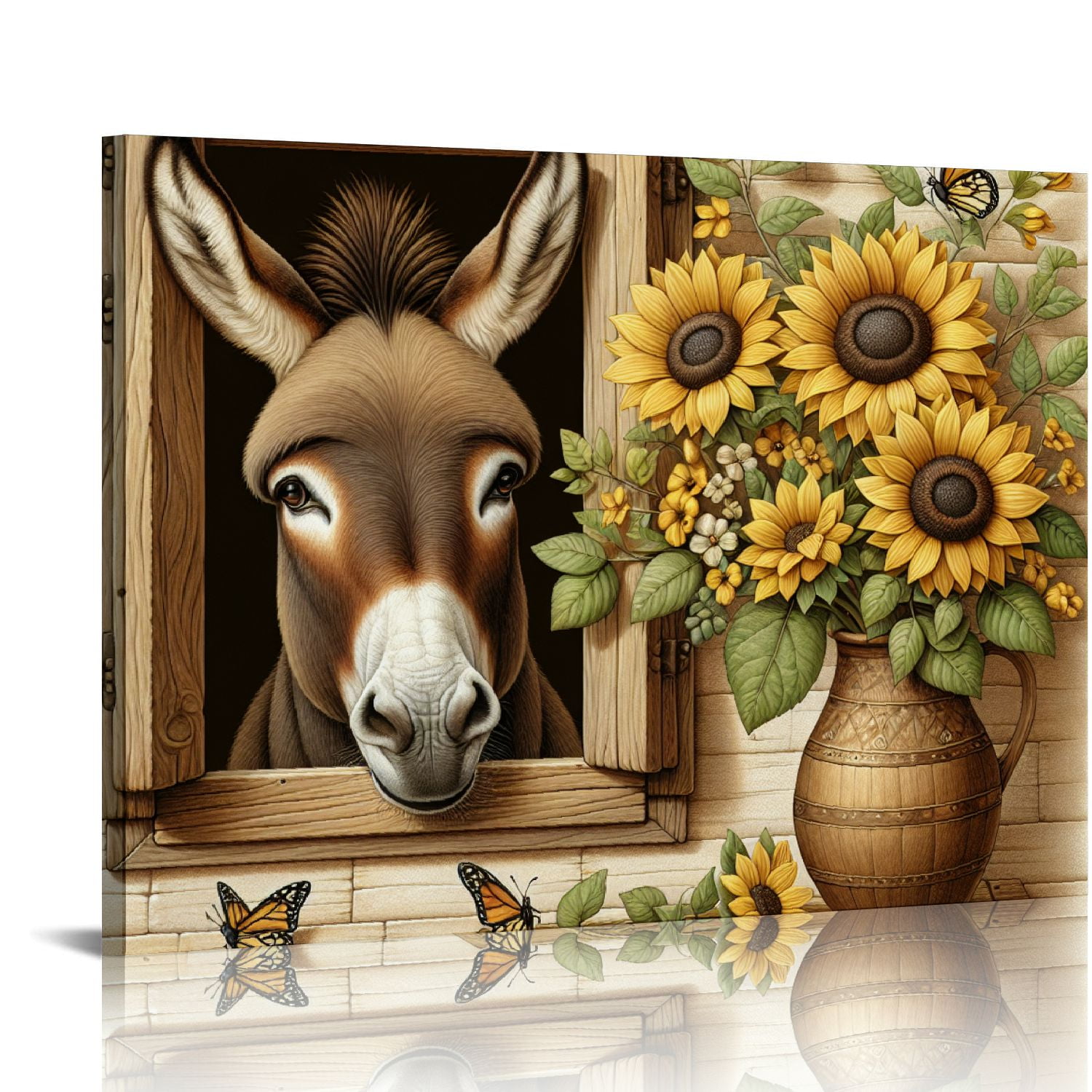 PIKWEEK Funny Donkey Wall Art Western Farm Animal and Watercolor Yellow