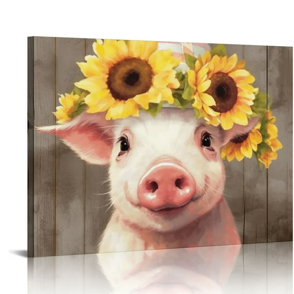 PIKWEEK Funny pig Canvas Wall Art Print, Funny pig Painting Poster, funny farm animal Mural for Bedroom Bathroom and Kitchen Framed 16x12in