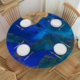 thumbnail image 1 of PIKWEEK Gold and Blue Abstract Art Full Width Single-Sided Printing Round Tablecloth White, 1 of 8