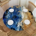 thumbnail image 1 of PIKWEEK Gold and Blue Abstract Art Round Tablecloth for Home Kitchen/Parties/Holiday Dinner White, 1 of 8