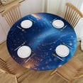 thumbnail image 1 of PIKWEEK Gold and Blue Abstract Art Round Tablecloth for Home Kitchen/Parties/Holiday Dinner White, 1 of 8