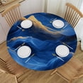 thumbnail image 1 of PIKWEEK Gold and Blue Abstract Art Round Tablecloth with Elastic Edge White, 1 of 8