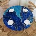 thumbnail image 1 of PIKWEEK Gold and Blue Abstract Art Round Tablecloth with Elastic Edge White, 1 of 8