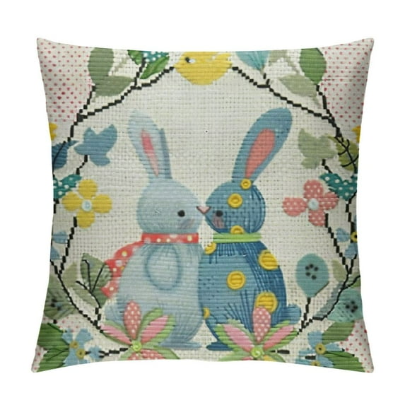 Wuche Happy Easter Buffalo Plaid Colorful Rabbits Throw Pillow Covers,Eucalyptus Leaves Bunny Eggs Cushion Case Decoration for Sofa Couch