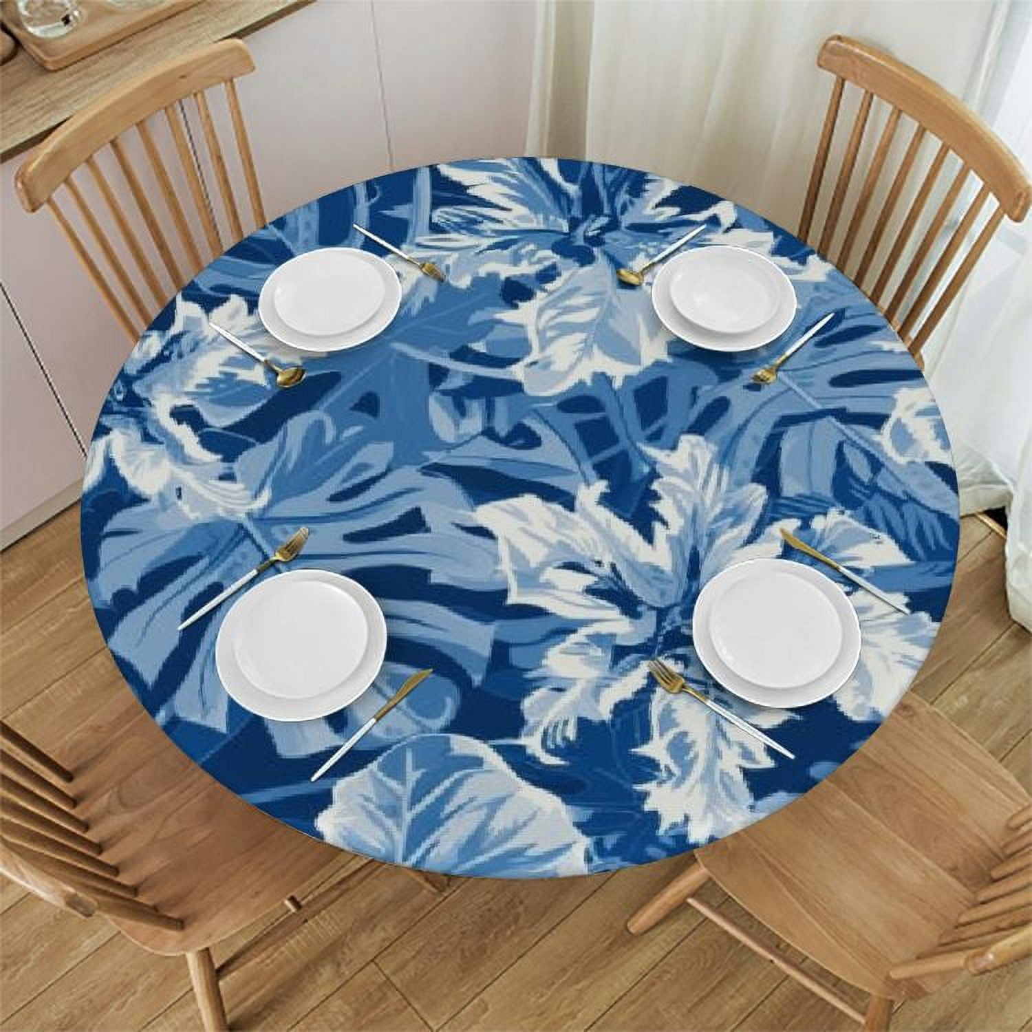 PIKWEEK Hawaiian Tropical Hibiscus Fitted Round Tablecloth with Elastic
