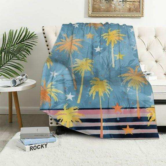 PIKWEEK Home Blanket Cute Pattern of Coconut Tree Blanket for Bed, Sofa, Couch, Camping and Travel Soft Warm Throws Various Size White