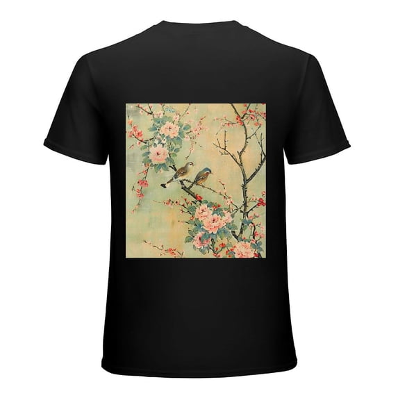 Wuche Japanese scroll art cherry blossom, designed shirt, artistic display, T-shirt lover gift casual breathable men, women, boys, girls, children Black