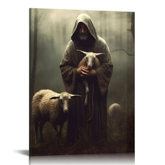 PIKWEEK Jesus and Lamb Canvas Wall Art Jesus Save Lost Lamb Posters Prints Vintage Christian Pictures Wall Decor For Bedroom Modern Jesus Paintings Decorative Art