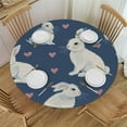 thumbnail image 1 of PIKWEEK  Kawaii Rabbit White Bunnies Fitted Round Tablecloth Waterproof Table Cloth with Elastic Edge Wipe Clean Table Cover for Indoor Outdoor, 1 of 7