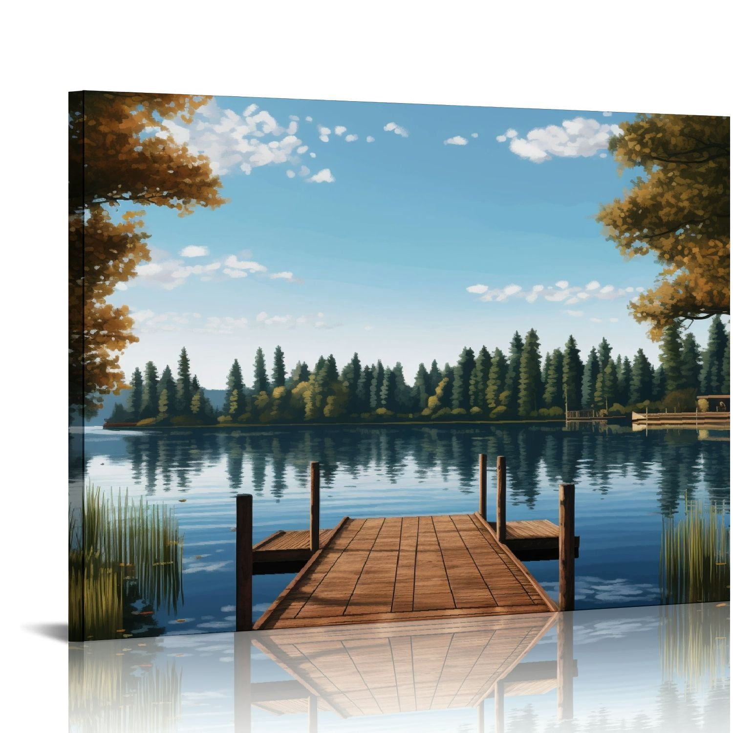 PIKWEEK Lake Scene Canvas Wall Art: Nature Scenery Print Picture Pier ...