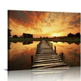 thumbnail image 1 of PIKWEEK  Landscape Artworks Pictures Wall Art: Stairway to Heaven’s Sunset Stunning Lake Bridge Print on Canvas for Living Room, 1 of 4