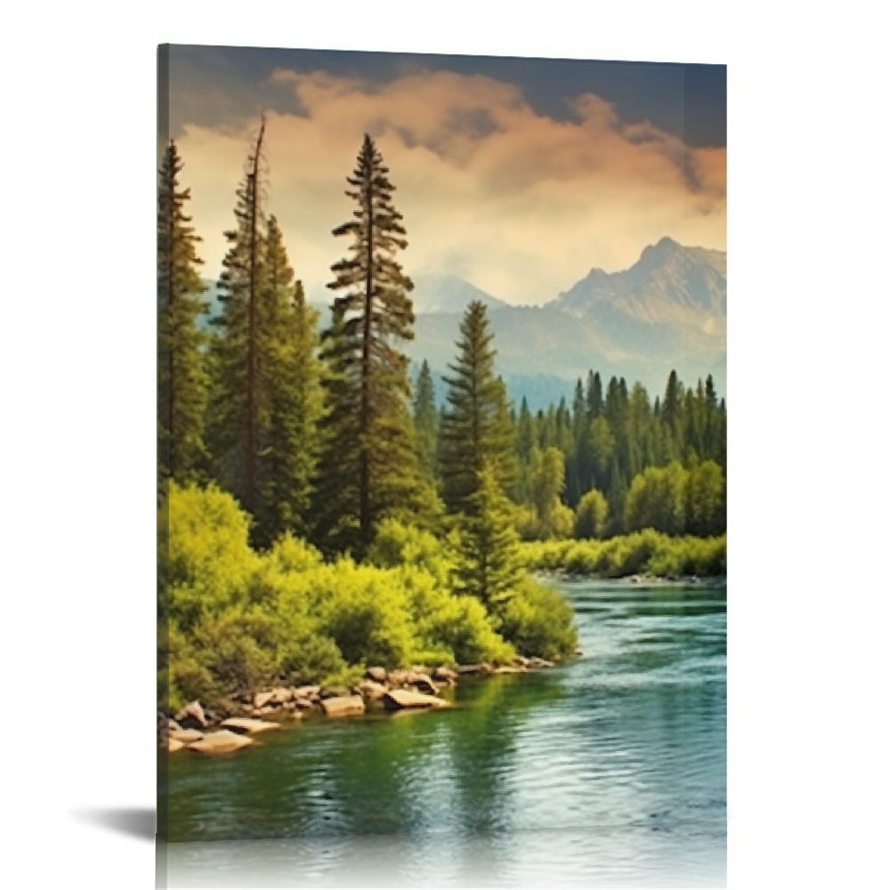 PIKWEEK Landscape Canvas Wall Art Mountain Lake Scenery Painting Poster ...