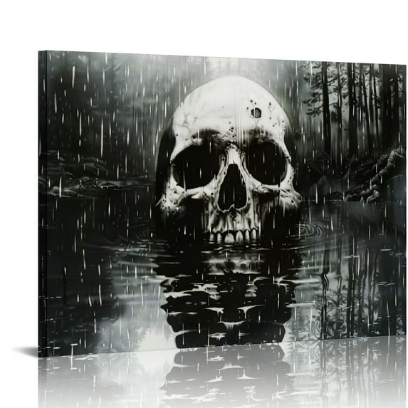PIKWEEK Large Black and White Skull Canvas Wall Art Abstract Halloween Day of Dead Skeleton Picture Print on Canvas for Home Bedroom Decor Ready to Hang16*12inch/20*16inch