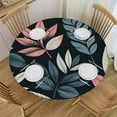 thumbnail image 1 of PIKWEEK  Leaves Black Background Round Fitted Tablecloth Elastic Edge Waterproof Oil-Proof Table Cover Stain-Resistant Table Cloth Fits Round Tables, 1 of 7