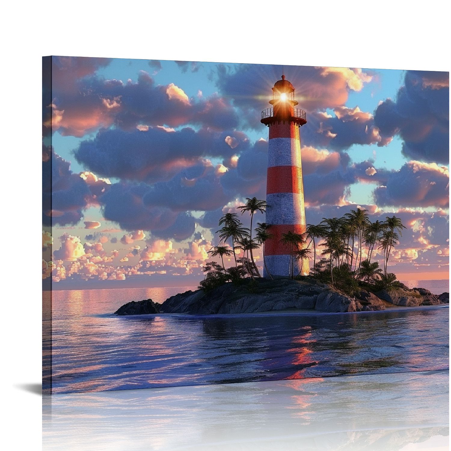 PIKWEEK Lighthouse Wall Art for Living Room Coastal Seascape Wall Decor