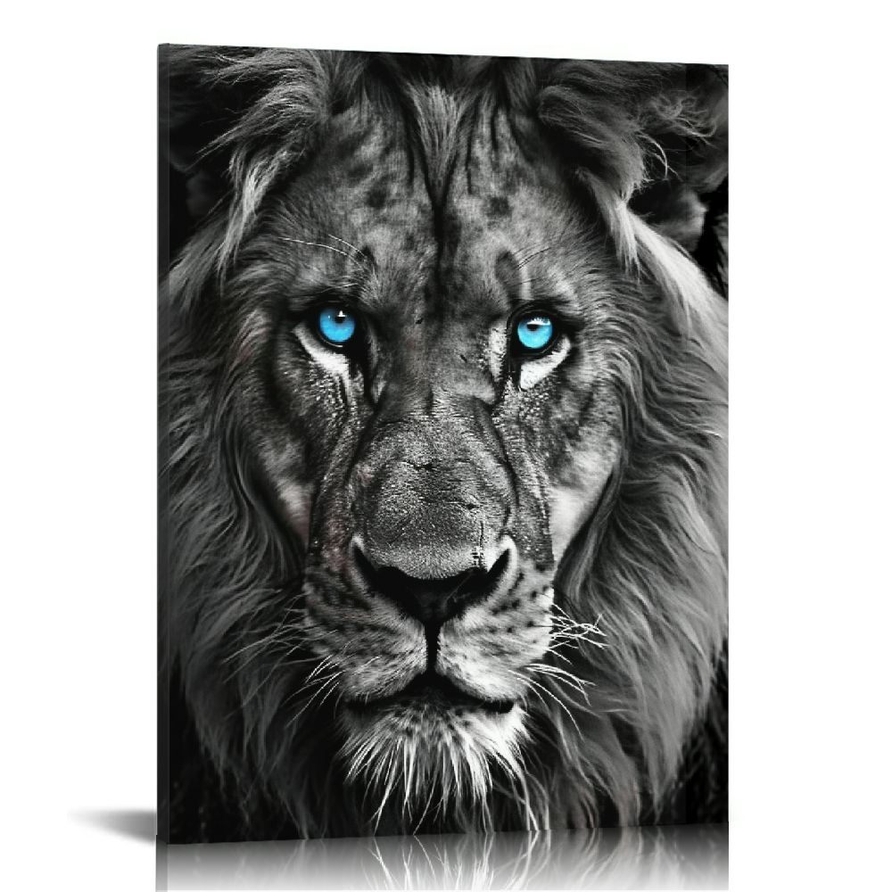 PIKWEEK Lion Canvas Wall Art Animal Painting Print Black and White Lion