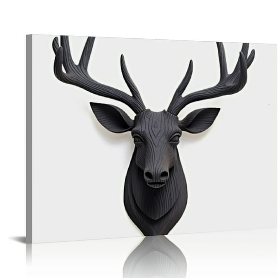 Wuche Luxury Black Deer Head Wooden Wall Decor Wall Art Wall Sculpture Solid Wood Wall Pediment Home Decoration Entryway Livingroom Man Cave Kitchen Wall Decor