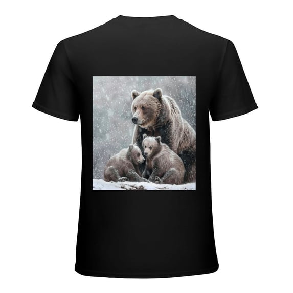 PIKWEEK Mama Bear and Little Bear Grey White Snow Mountain Art, Design Shirts, Art Display, T-shirt Lover Gift Casual Breathable Men, Women, Boys, Girls, Children Black