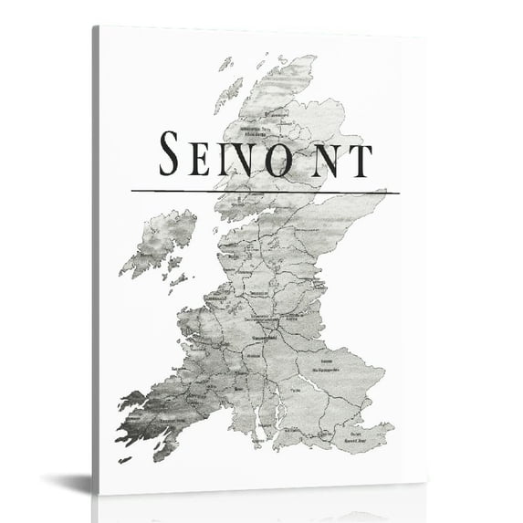 Wuche Map Wall Art Print - Silhouette Decor Print with Coordinates. Makes a Great Scottish-Themed Gift. Shades of Grey, Black & White. 16x20 in