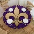 thumbnail image 1 of PIKWEEK  Mardi Gras Fleur De Lis Glitter, Elastic Fitted Edged Round Tablecloth Waterproof Anti-Shrink Soft Polyester Table Cloth Washable Table Cover for Banquet Home Indoor or Outdoor White, 1 of 7